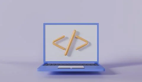 Laptop and program code development with cursor, Web coding 库存插图