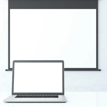 Laptop and projector screen Illustrazione stock