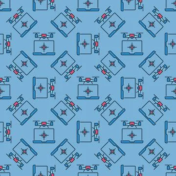 Laptop and Quadcopter vector Drone concept colored pattern 스톡 일러스트