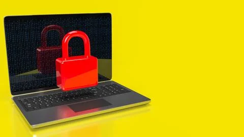 The laptop and red master key for it security concept 3d rendering. Stock Illustration