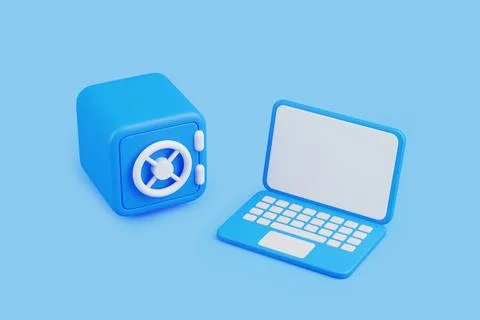 Laptop and Safe Representing Digital Data Security Illustrazione stock