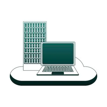 Laptop and servers on cloud blue lines Illustrazione stock