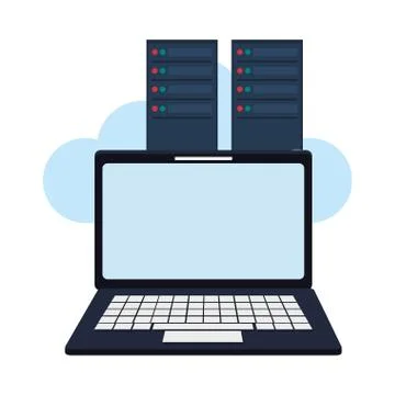 Laptop and servers cloud computing 스톡 일러스트