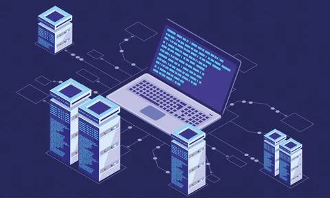 Laptop and servers tech Stock Illustration