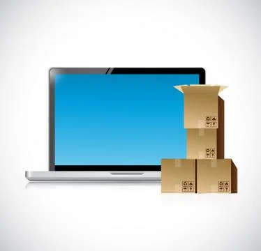 Laptop and set of boxes ready for shipping. Stock Illustration