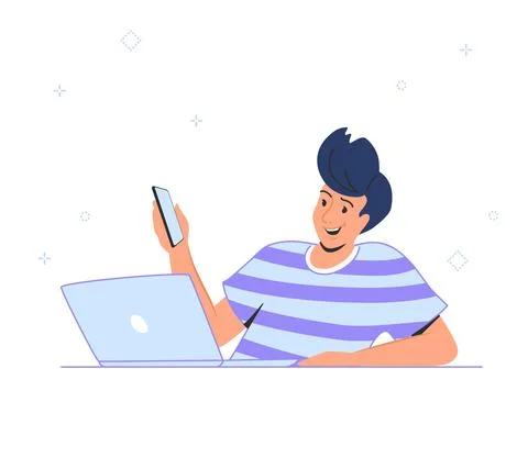 Laptop and smartphone data connection and cloud computing Иллюстрация
