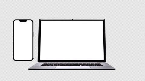Laptop and smartphone with empty screen animation on transparent background. Stock Footage 255717925