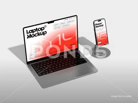 Laptop and Smartphone Mockup – Front View with Editable Screen PSD 템플릿