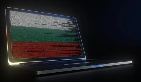 Laptop and source code on the screen composing flag of Bulgaria. National Stock Illustration
