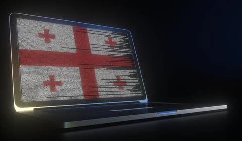 Laptop and source code on the screen composing flag of Georgia. National Stock Illustration