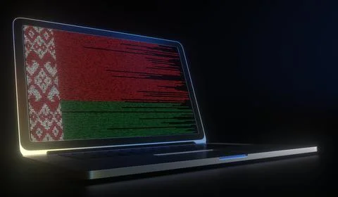 Laptop and source code on the screen composing flag of Belarus. National Stock Illustration