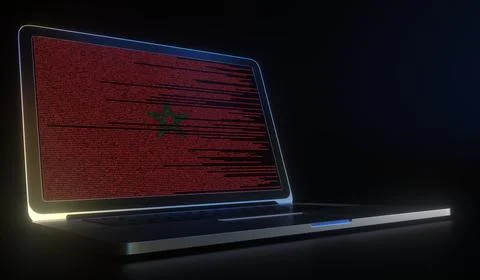 Laptop and source code on the screen composing flag of Morocco. National Stock Illustration