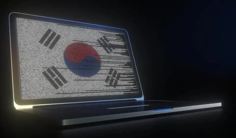 Laptop and source code on the screen composing flag of South Korea. National Stock Illustration
