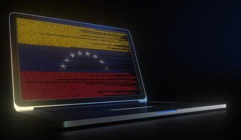 Laptop and source code on the screen composing flag of Venezuela. National Stock Illustration