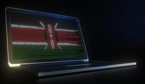 Laptop and source code on the screen composing flag of Kenya. National Stock Illustration