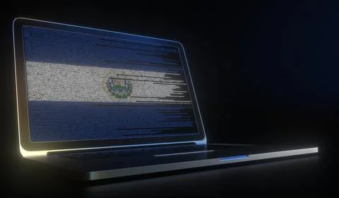 Laptop and source code on the screen composing flag of El Salvador. National 스톡 일러스트