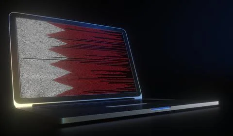 Laptop and source code on the screen composing flag of Bahrain. National Stock Illustration