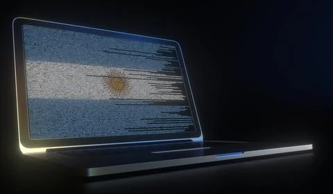 Laptop and source code on the screen composing flag of Argentina. National Stock Illustration