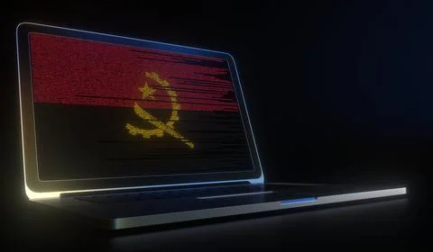Laptop and source code on the screen composing flag of Angola. National Stock Illustration