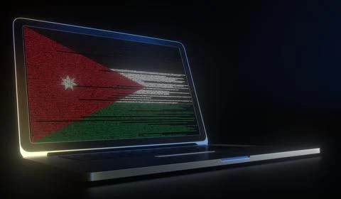 Laptop and source code on the screen composing flag of Jordan. National Stock Illustration