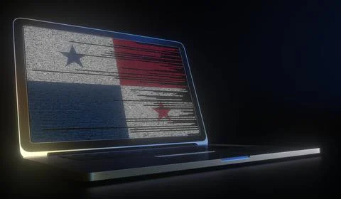 Laptop and source code on the screen composing flag of Panama. National Stock Illustration
