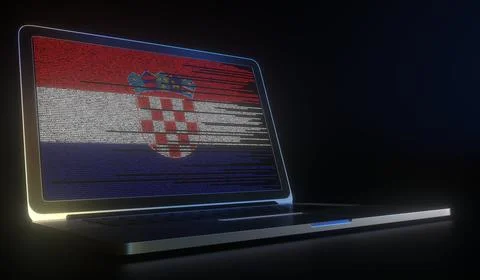 Laptop and source code on the screen composing flag of Croatia. National Stock Illustration