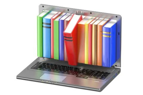 Laptop and stack of color books 스톡 일러스트