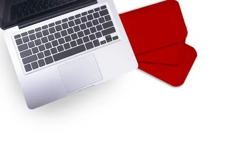 Laptop and stack of red envelopes (Angpao) Foto stock