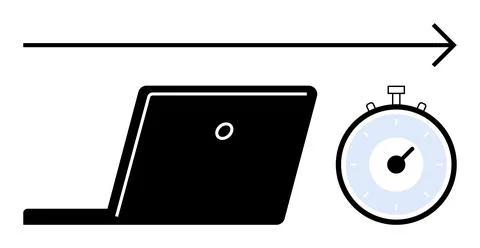 Laptop and Stopwatch with Forward Arrow Speed, Efficiency, and Productivity Stock Illustration