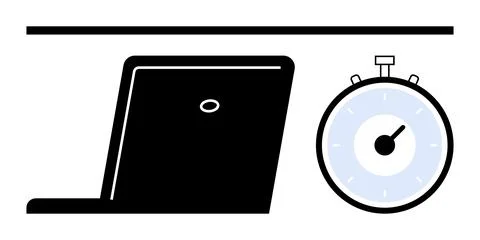 Laptop and Stopwatch Representing Efficiency, Time Management, and Work Pro.. Stock Illustration
