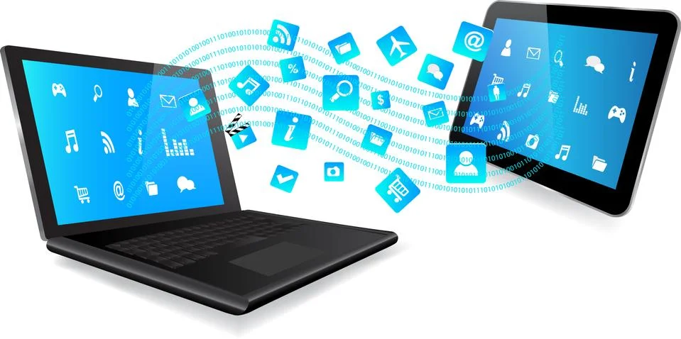 Laptop and tablet with Application Stock Illustration