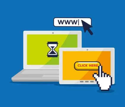 Laptop and tablet with mouse pointer pixel cursor Stock Illustration