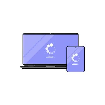 Laptop and tablet update icon. Laptop software update. Downloading data conce Stock Illustration