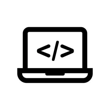 Laptop and tag mark. Programming icon. Vector. Illustrazione stock