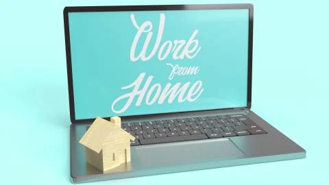 Laptop  and text  3d rendering for work from home content.. Stock Illustration