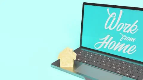 Laptop  and text  3d rendering for work from home content.. Stock Illustration