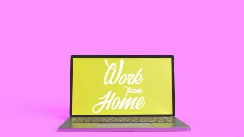 Laptop  and text  3d rendering for work from home content.. Illustrazione stock