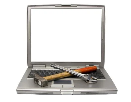 Laptop and tools Stock Photos