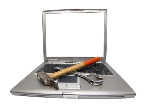 Laptop and tools Stock Photos