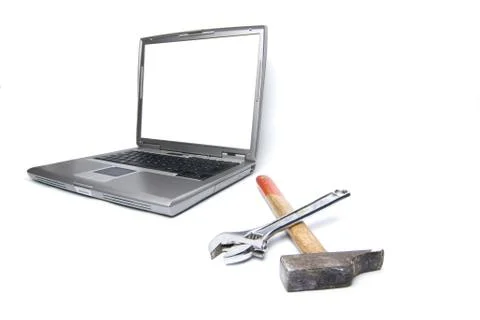 Laptop and tools Stock Photos