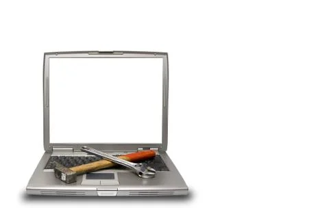 Laptop and tools Stock Photos