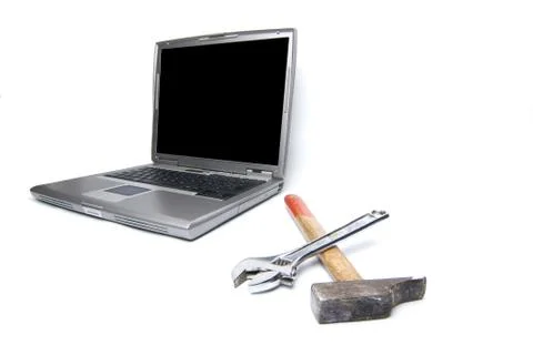 Laptop and tools Stock Photos
