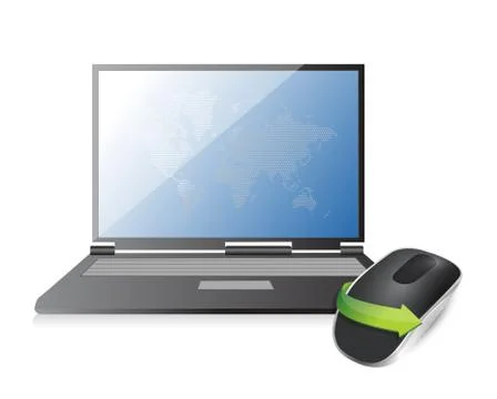 Laptop and wireless computer mouse isolated on white background 스톡 일러스트