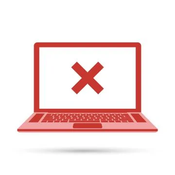 Laptop and x mark. Notebook and round red cross mark icon on white screen Stock Illustration