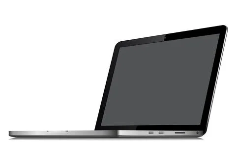 Laptop in angled position with blank screen isolated on white background - mo Stock Illustration