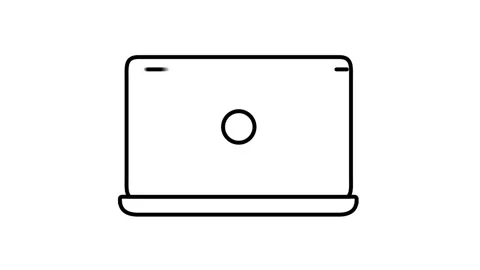 Laptop animated icon displaying portable notebook with central circular mark Vídeo Stock 341961513