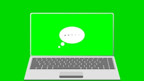 Laptop with animated thought bubble on green screen display 4K Stock Footage 339029600