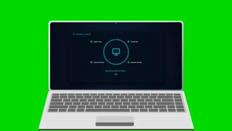 Laptop antivirus security scan with shield icon on green screen. 4K 스톡 동영상 342114811