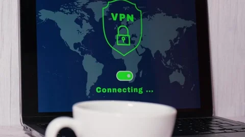 Laptop App screen of VPN creation Internet protocols for protection private Stock Footage 242971456