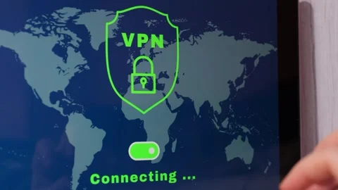 Laptop App screen of VPN creation Internet protocols for protection private Stock Footage 247425334